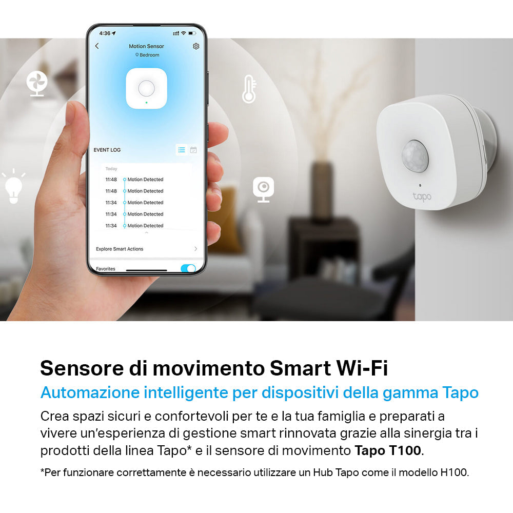 Tapo T100 Sensore di Movimento, ⚠️Tapo Hub Necessario, 3pz