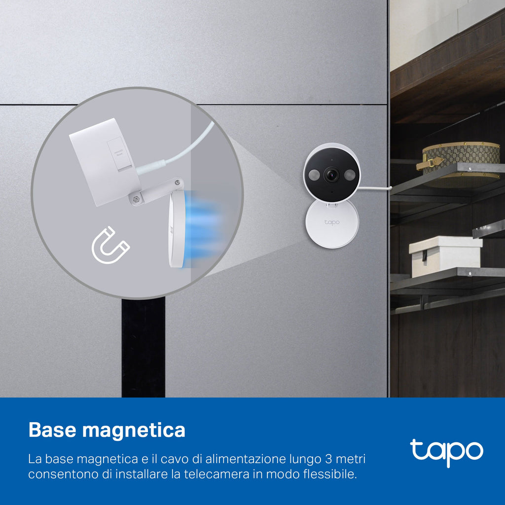 Tapo C120 Telecamera Wi-Fi Esterno/Interno 2K 4MP, Visione Notturna a Colori, Base Magnetica