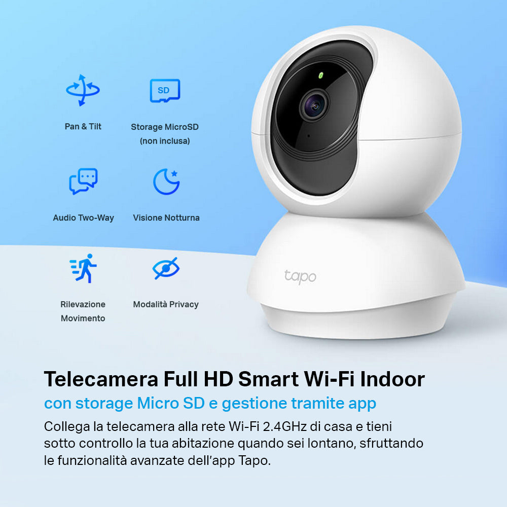 Tapo C200 Telecamera Wi-Fi Interno 1080P FHD, 360° Visuale, 2pz