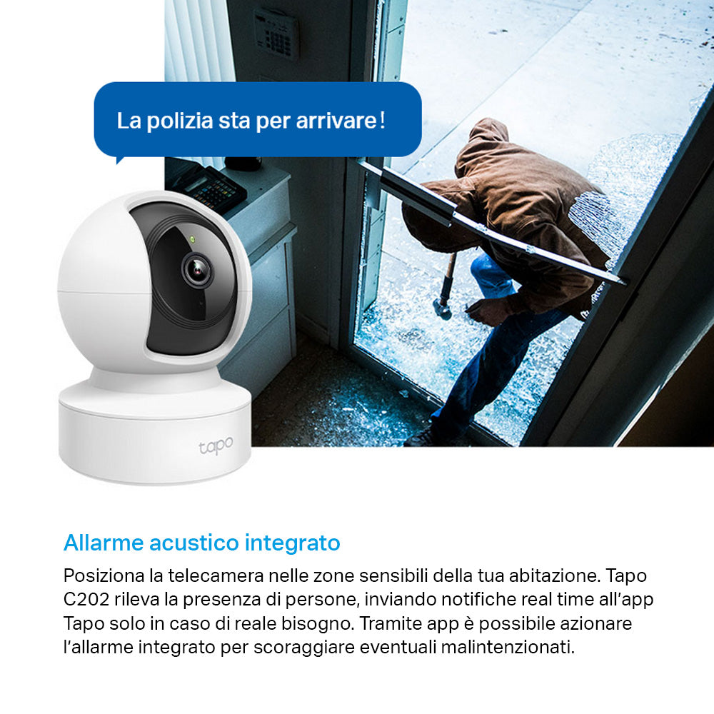 Tapo C202 Telecamera Wi-Fi Interno 1080p FHD, 360° Visuale, Porta Ethernet TP-Link Showroom viveresmart.store & augmentedrealityoffers.com - P. IVA 02867250694 - DI PENTA ALESSIO - VIALE NETTUNO 167, 66023, FRANCAVILLA AL MARE (CH) - REA CH-438573