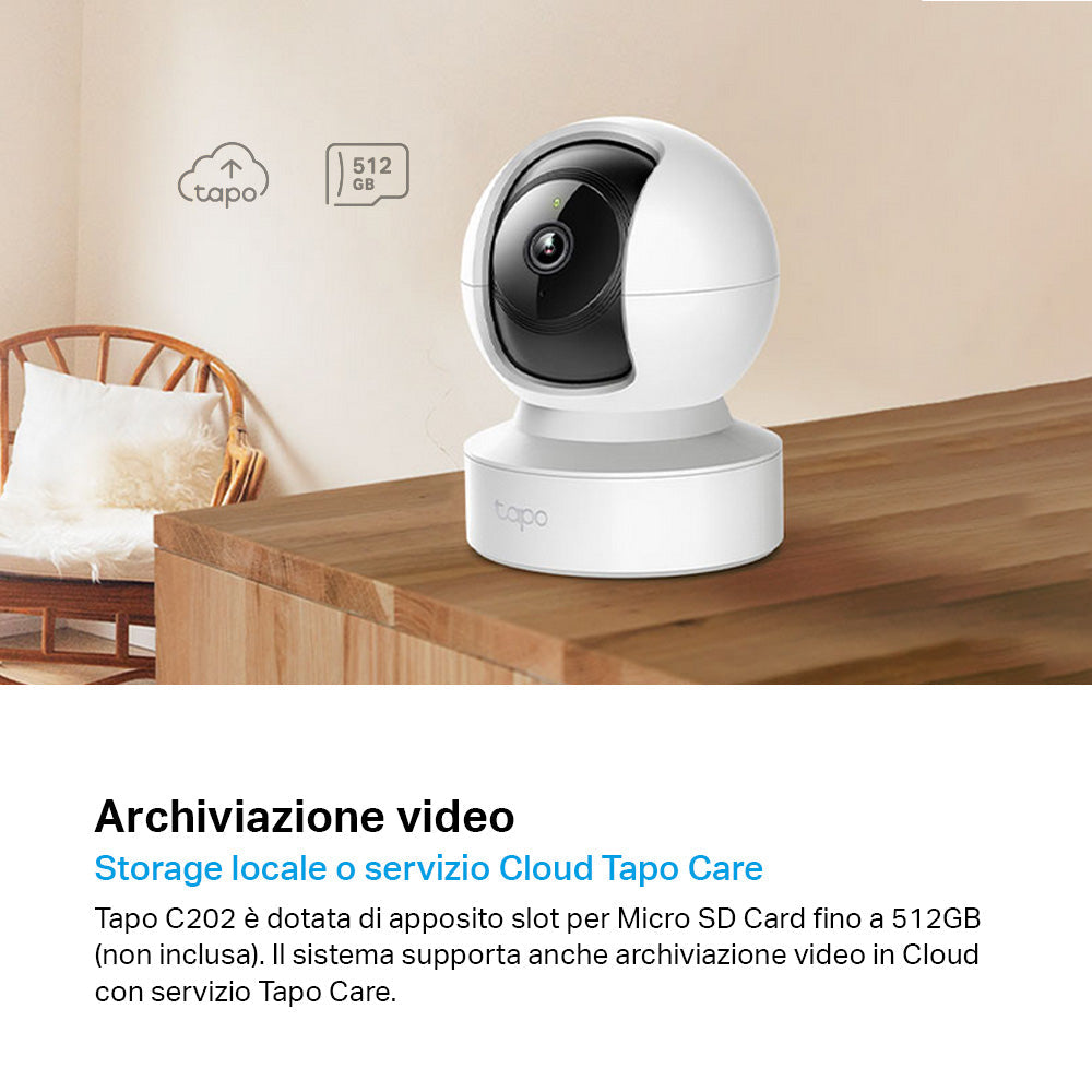 Tapo C202 Telecamera Wi-Fi Interno 1080p FHD, 360° Visuale, Porta Ethernet TP-Link Showroom viveresmart.store & augmentedrealityoffers.com - P. IVA 02867250694 - DI PENTA ALESSIO - VIALE NETTUNO 167, 66023, FRANCAVILLA AL MARE (CH) - REA CH-438573