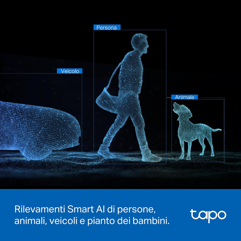 Tapo C246D Telecamera Wi-Fi Esterno/Interno Doppio Obbiettivo 3MP+3MP, 360° Visuale, Visione Notturna a Colori, ⚠️Non a batteria