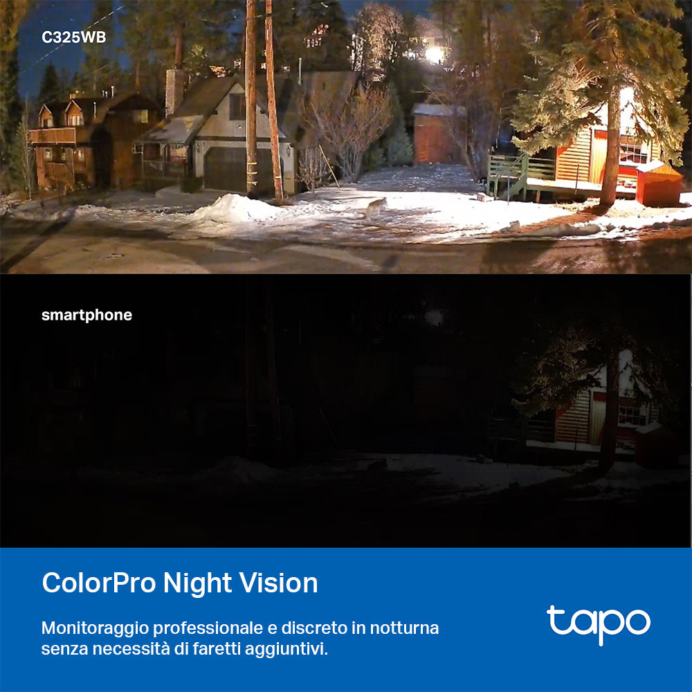 Tapo C325WB Telecamera Wi-Fi Esterno 2K 4MP, Visione Notturna ColorPro, Wi-Fi/Ethernet, ⚠️Non a batteria