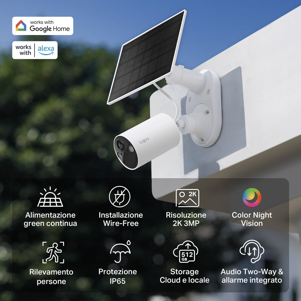 Tapo C410 KIT Telecamera Wi-Fi Esterno a Batteria 2K 3MP con Panello Solare, Visione Notturna a Colori