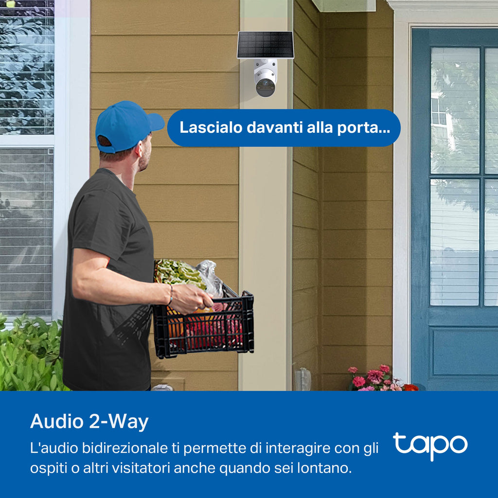 Tapo C410 KIT Telecamera Wi-Fi Esterno a Batteria 2K 3MP con Panello Solare, Visione Notturna a Colori