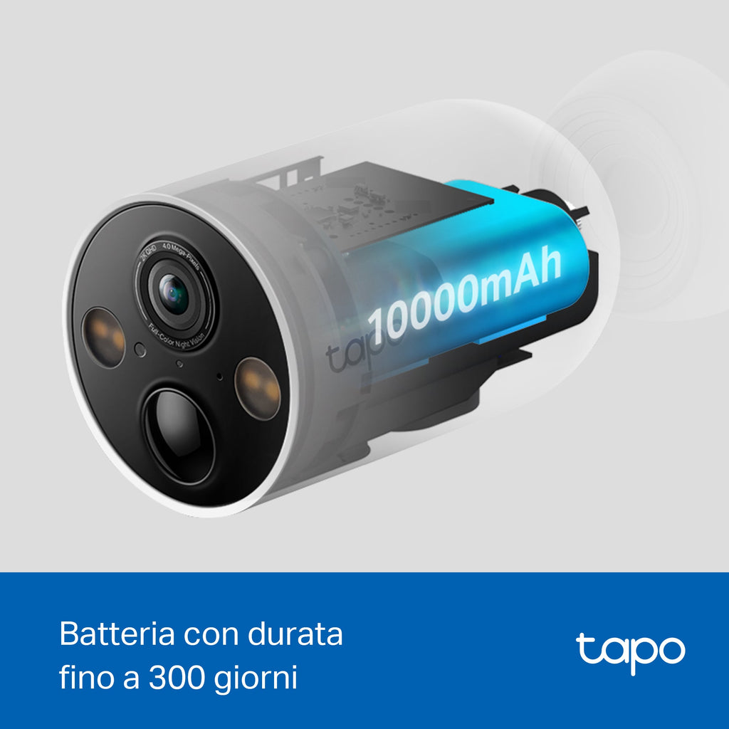 Tapo C425 Telecamera Wi-Fi Esterno a Batteria 2K 4MP, Visione Notturna a Colori, Base Magnetica