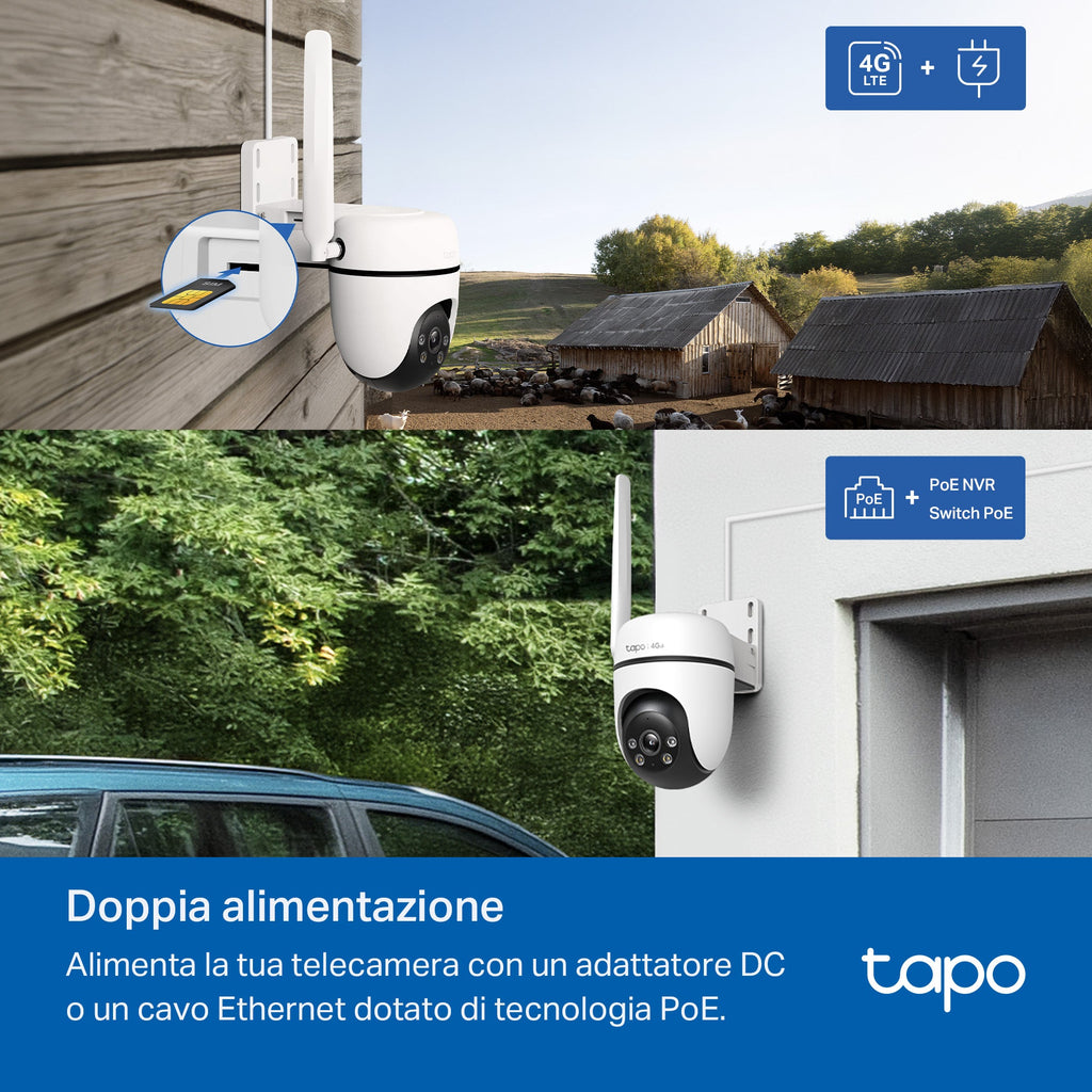 Tapo C501GW Telecamera 4G LTE da Esterno con Slot SIM 1080P, 360° Visuale, Alimentato da DC o PoE, ⚠️Non a batteria
