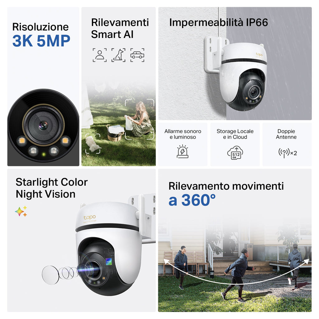 Tapo C530WS Telecamera Wi-Fi Esterno, 3K 5MP, 360° Visuale, Visione Notturna a Colori Starlight, Wi-Fi/Ethernet, ⚠️Non a batteria TP-Link Showroom viveresmart.store & augmentedrealityoffers.com - P. IVA 02867250694 - DI PENTA ALESSIO - VIALE NETTUNO 167, 66023, FRANCAVILLA AL MARE (CH) - REA CH-438573