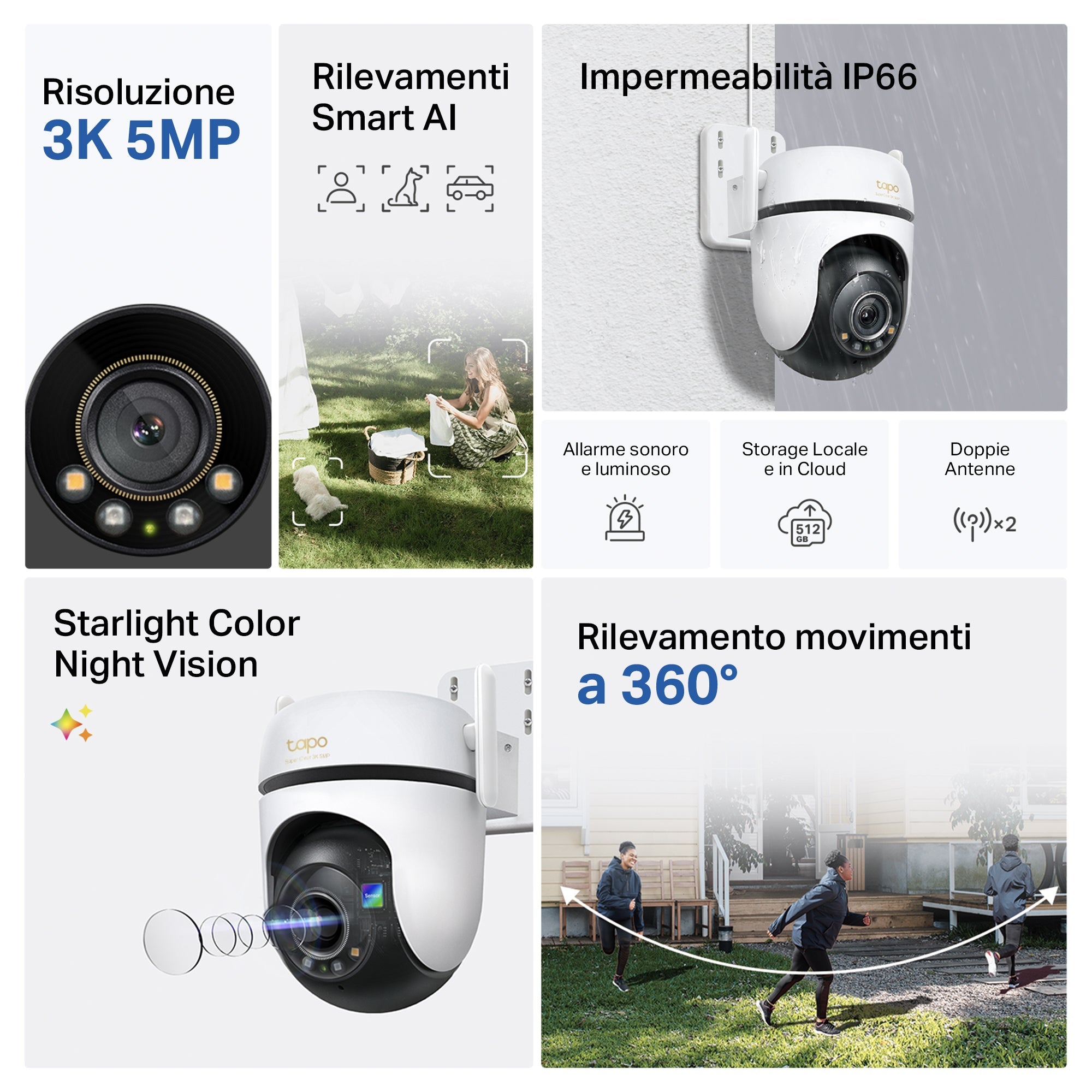 Tapo C530WS Telecamera Wi-Fi Esterno, 3K 5MP, 360° Visuale, Visione Notturna a Colori Starlight, Wi-Fi/Ethernet, ⚠️Non a batteria TP-Link Showroom viveresmart.store & augmentedrealityoffers.com - P. IVA 02867250694 - DI PENTA ALESSIO - VIALE NETTUNO 167, 66023, FRANCAVILLA AL MARE (CH) - REA CH-438573