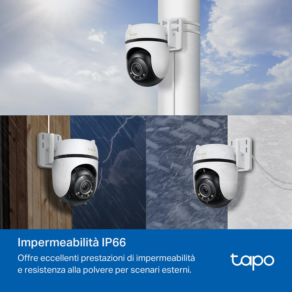 Tapo C530WS Telecamera Wi-Fi Esterno, 3K 5MP, 360° Visuale, Visione Notturna a Colori Starlight, Wi-Fi/Ethernet, 2pz, ⚠️Non a batteria