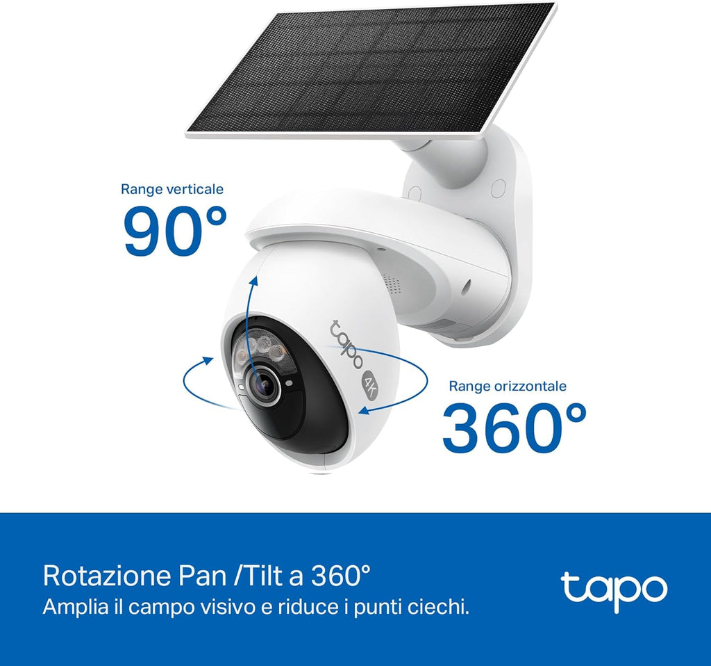 Tapo C660 KIT Telecamera Wi-Fi Esterno 4K 8MP a Batteria, 360° PTZ, Visione Notturna a Colori Starlight, Batteria 10000mAh, 2pz