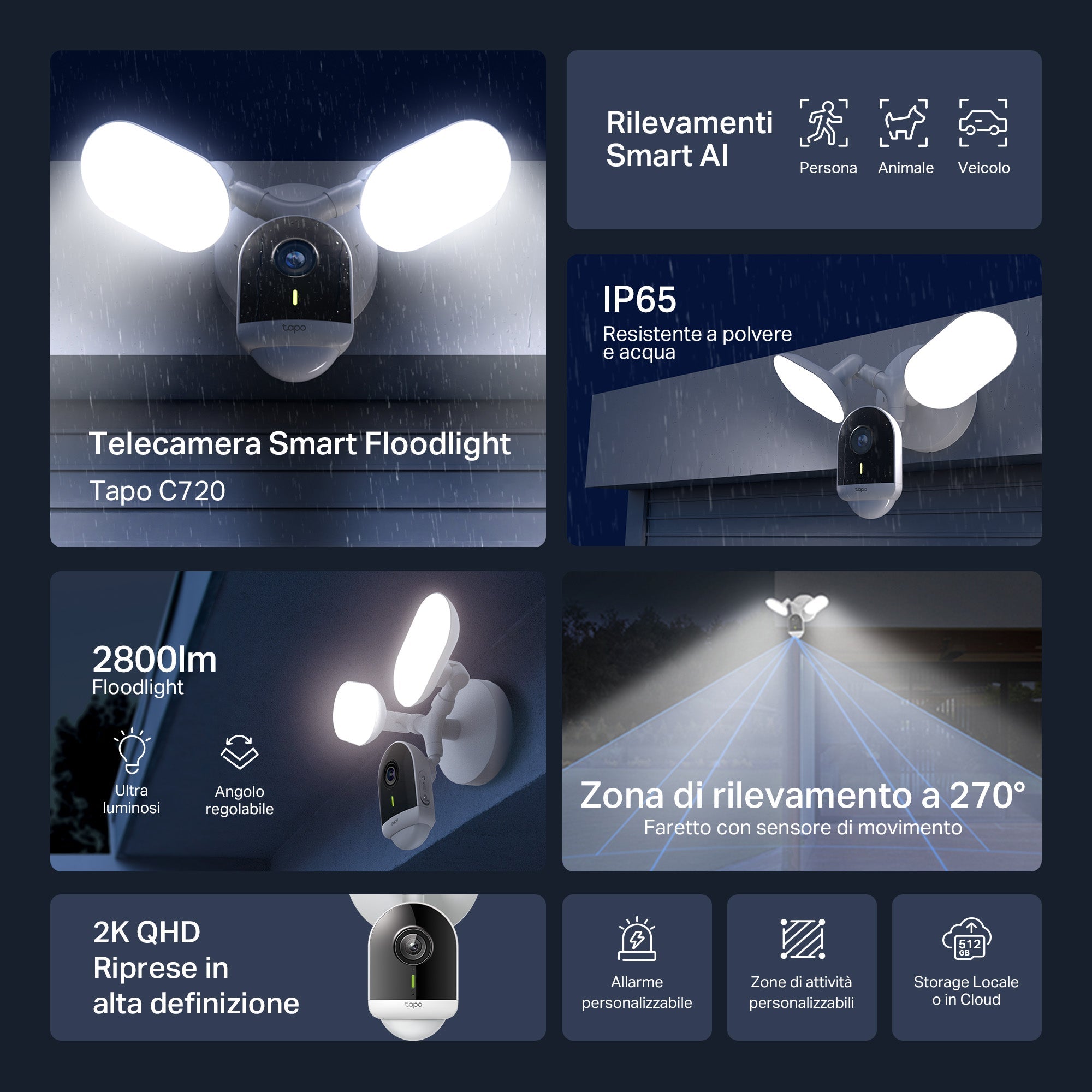 Tapo C720 Telecamera Wi-Fi Esterno 2K 4MP Smart AI Floodlight, Visione Notturna e Proiettori 2800-Lumen TP-Link Showroom viveresmart.store & augmentedrealityoffers.com - P. IVA 02867250694 - DI PENTA ALESSIO - VIALE NETTUNO 167, 66023, FRANCAVILLA AL MARE (CH) - REA CH-438573