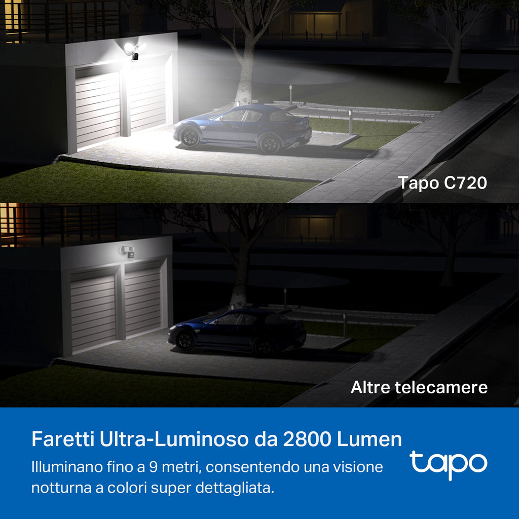 Tapo C720 Telecamera Wi-Fi Esterno 2K 4MP Smart AI Floodlight, Visione Notturna e Proiettori 2800-Lumen TP-Link Showroom viveresmart.store & augmentedrealityoffers.com - P. IVA 02867250694 - DI PENTA ALESSIO - VIALE NETTUNO 167, 66023, FRANCAVILLA AL MARE (CH) - REA CH-438573