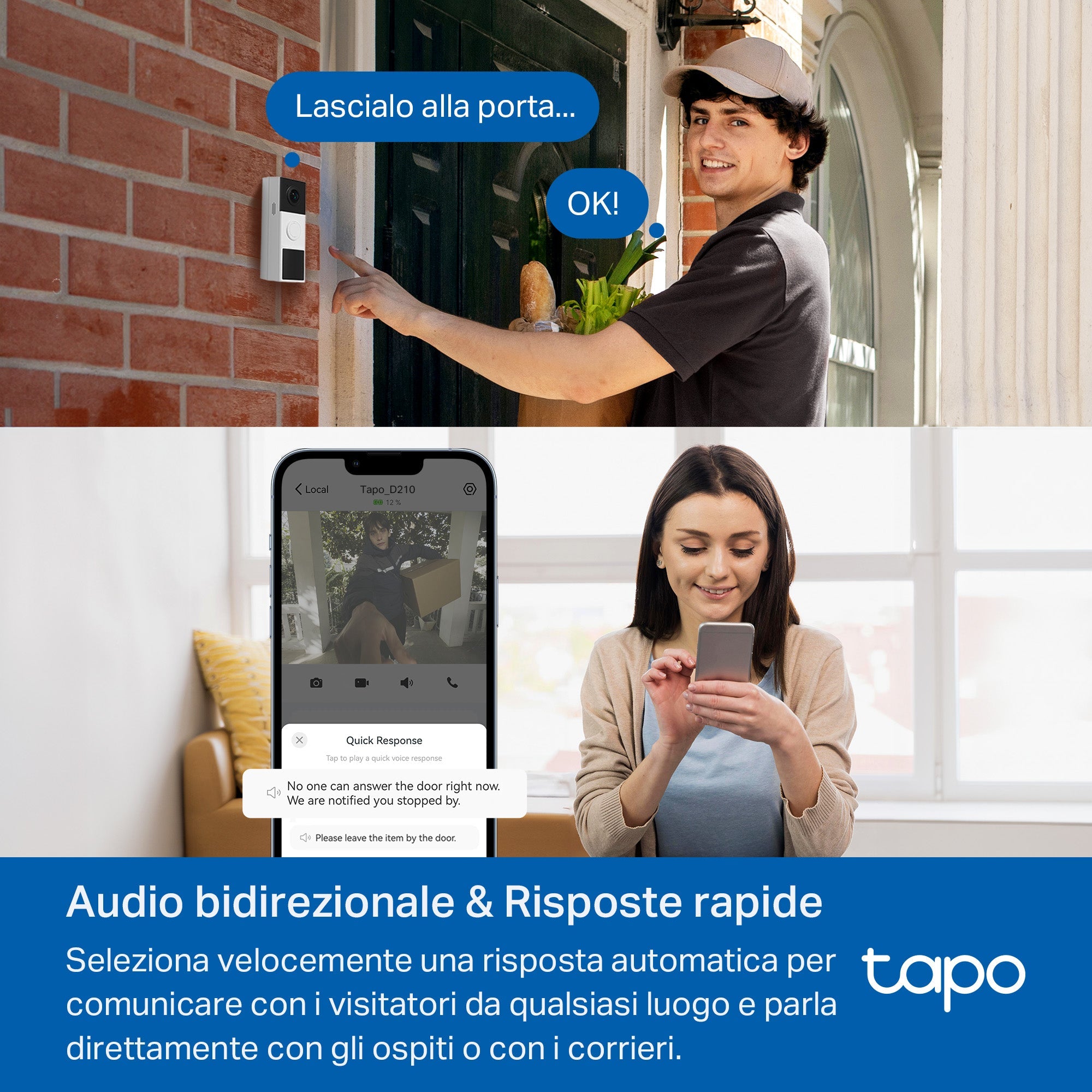 Tapo D210 Video Campanello 2K 3MP, Visione Notturna a Colori, Batteria 6400mAh