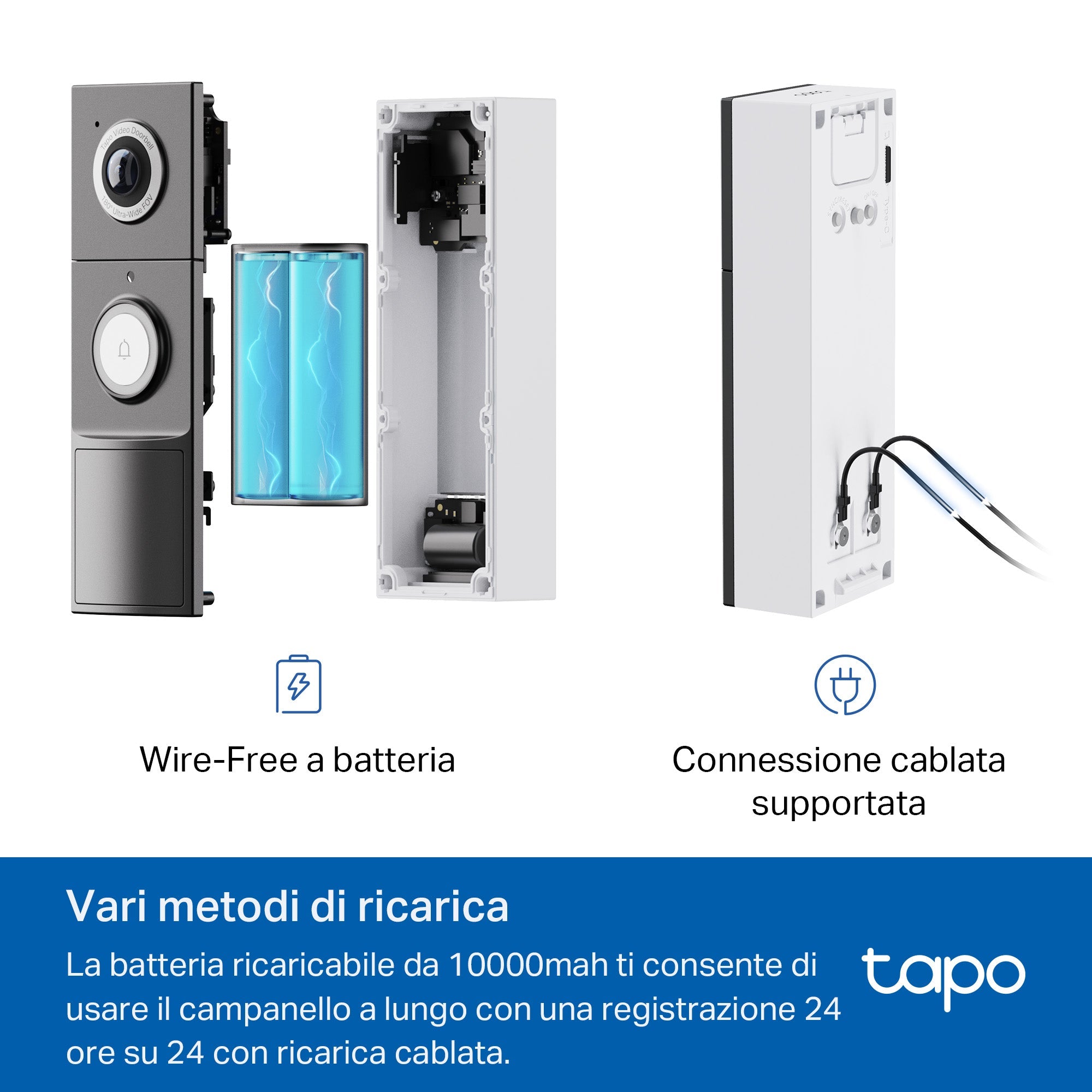 Tapo D235 Video Campanello 2K 5MP, Visione Notturna a Colori, Batteria 10000mAh o Connessione Cablata