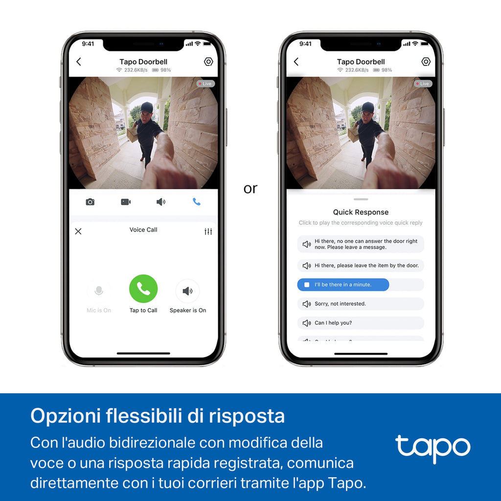 Tapo D235 Video Campanello 2K 5MP, Visione Notturna a Colori, Batteria 10000mAh o Connessione Cablata