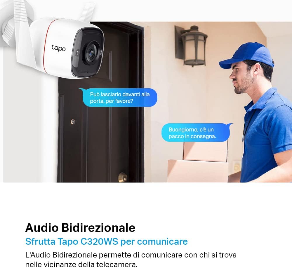 Tapo C320WS Telecamera Wi-Fi Esterno 2K 4MP, Visione Notturna a Colori, Wi-Fi/Ethernet, ⚠️Non a batteria