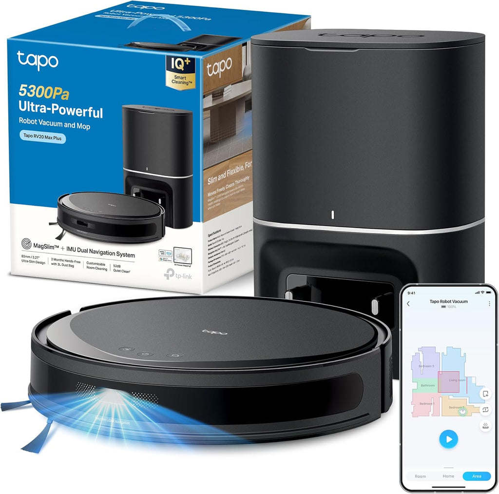 Tapo RV20 Max Plus Robot Aspirapolvere, All-in-one, Navigazione LiDAR MagSlim,⚠️Aggiungi al carrello: Un Faretto LED gratis!