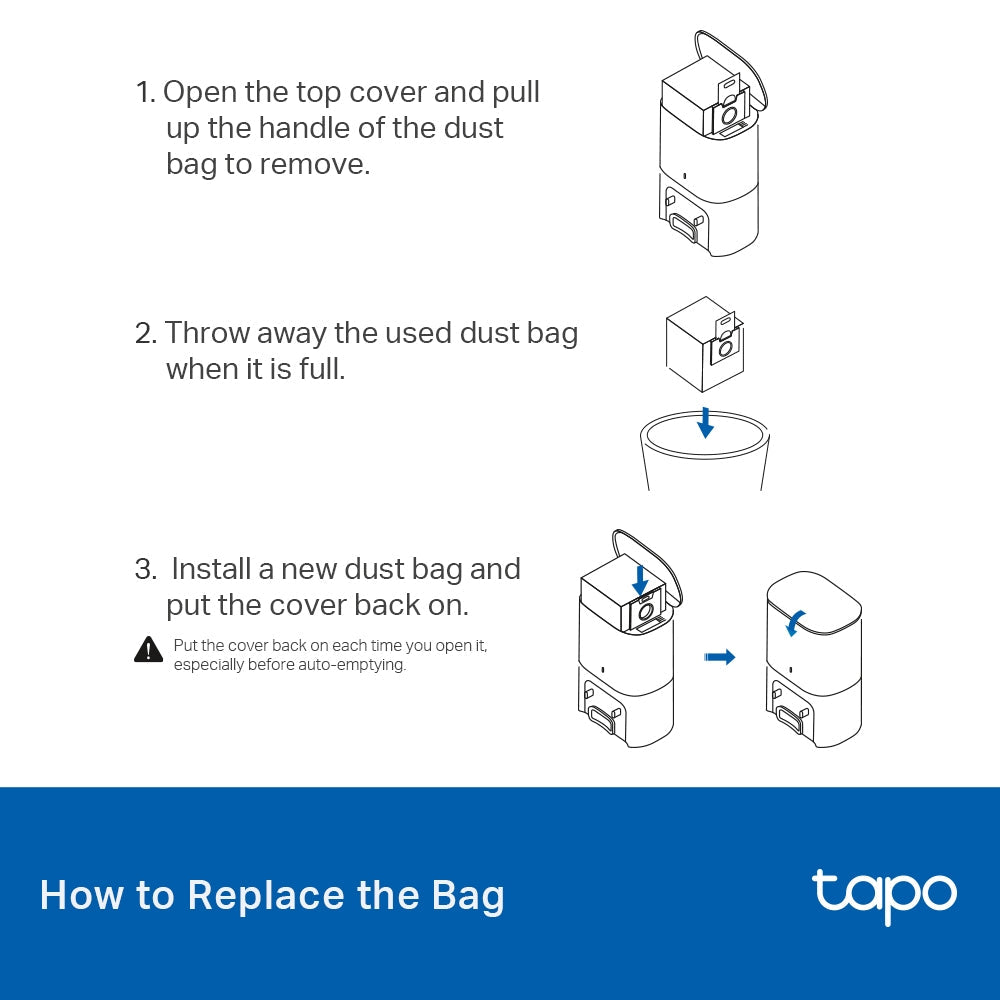 Tapo RVA202 Sacchetto per la Polvere Monouso per Robot Aspirapolvere Tapo, 5pz, Compabile con RV30 Max Plus, RV20 Max Plus