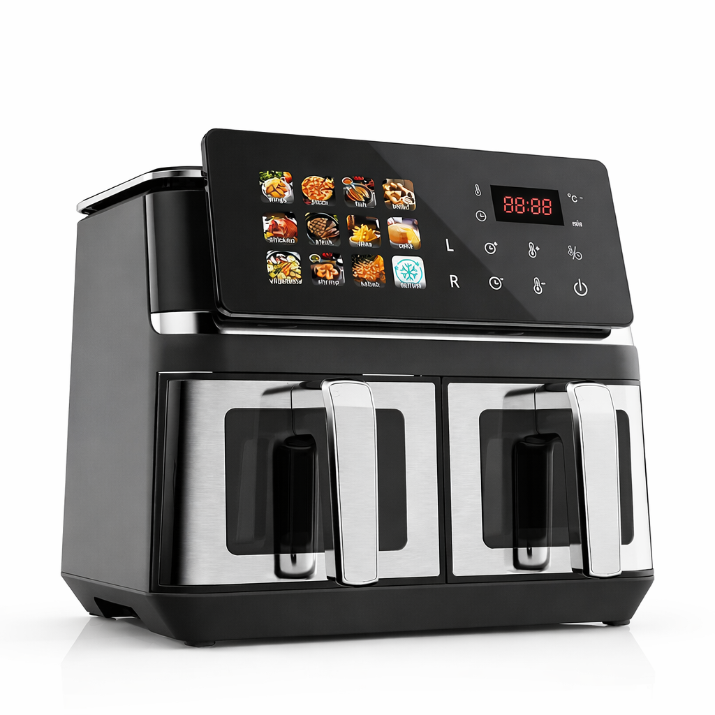 Friggitrice ad Aria Doppio Cestello 15L TOBI TB-969 – 2400W con Display Touch Full Color, 2 Zone di Cottura Indipendenti, Timer e Programmi Automatici