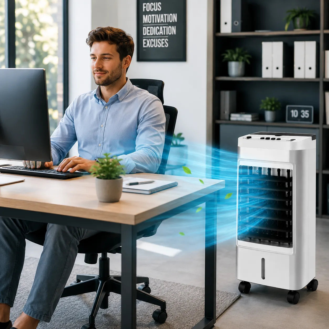 Raffrescatore d'Aria Portatile Evaporativo 6L con Ruote – 65W, Oscillazione Automatica 60°, 3 Velocità, Serbatoio ad Acqua, Raffrescamento per Casa e Ufficio