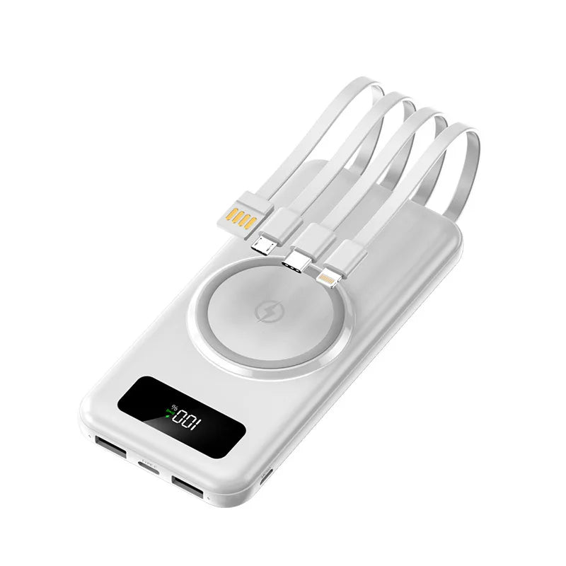Power Bank wireless con grande capacità di 20000 mAh, alimentatore mobile con cavo integrato a ricarica rapida