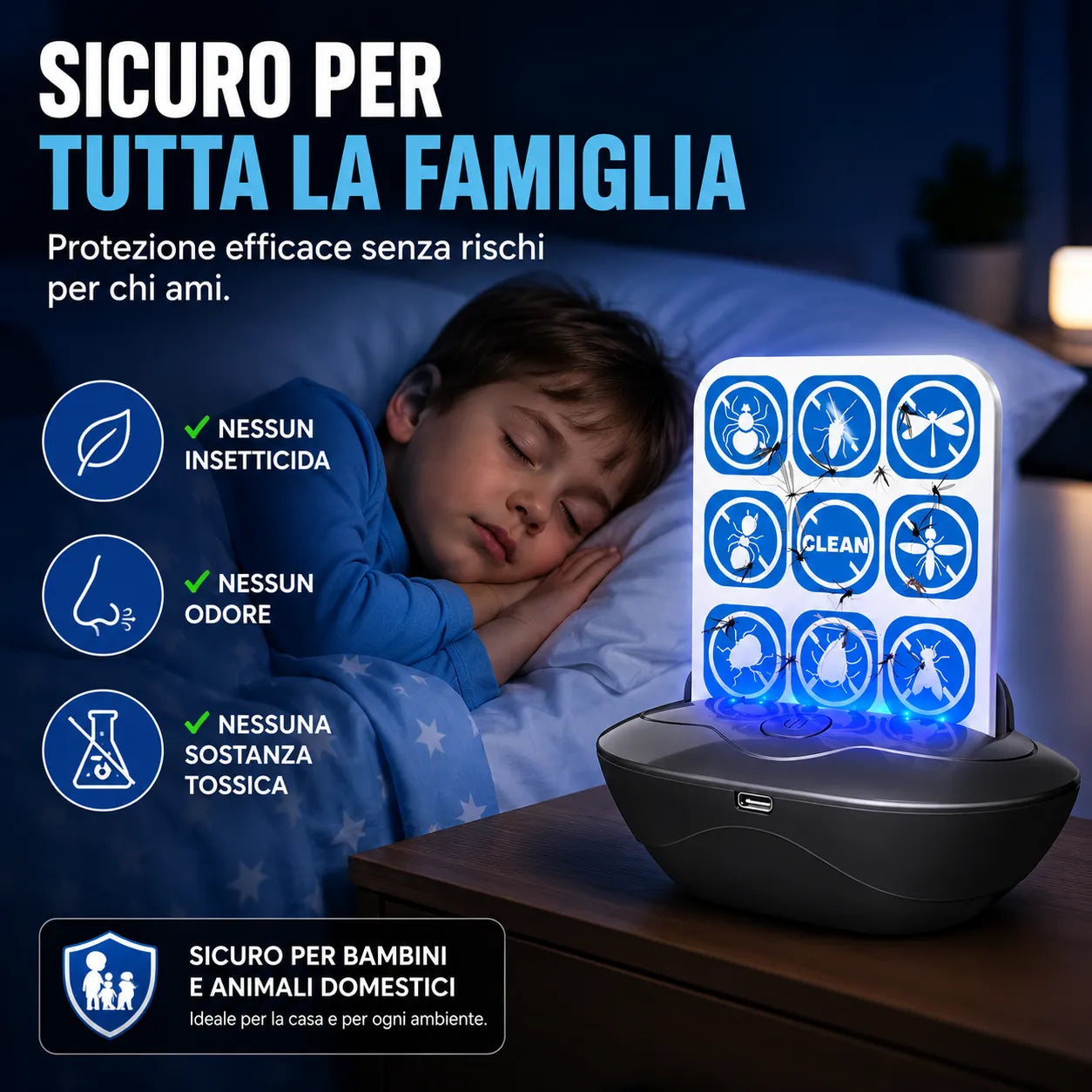 Trappola UV per Zanzare e Insetti Ricaricabile USB – Cattura Adesiva Silenziosa Senza Spray – Sicura per Bambini e Animali – Ideale per Casa, Camera da Letto, Balcone, Terrazza e Campeggio