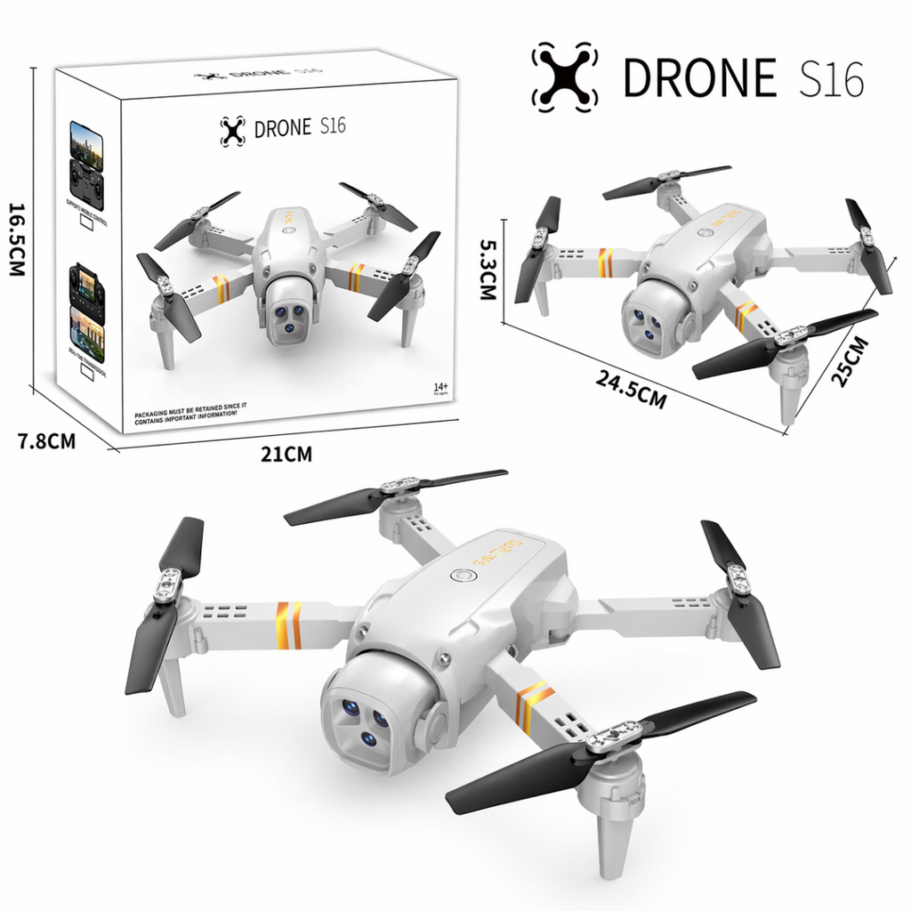 Drone S16 Pieghevole con Telecamera HD – Controllo Smartphone WiFi | Mini Drone 4K 1080p con Modalità Headless