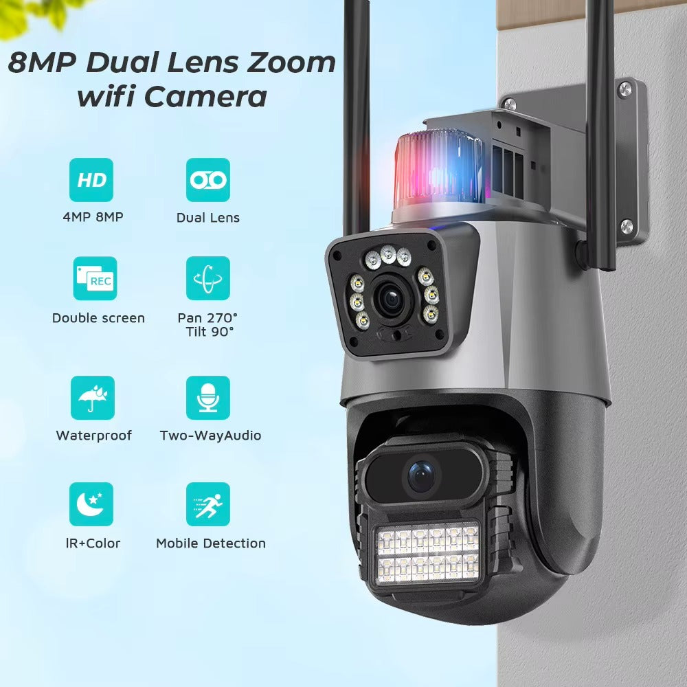 Telecamera di Sicurezza Wireless Esterna 8MP PTZ con Visione Notturna a Colori e Audio Bidirezionale