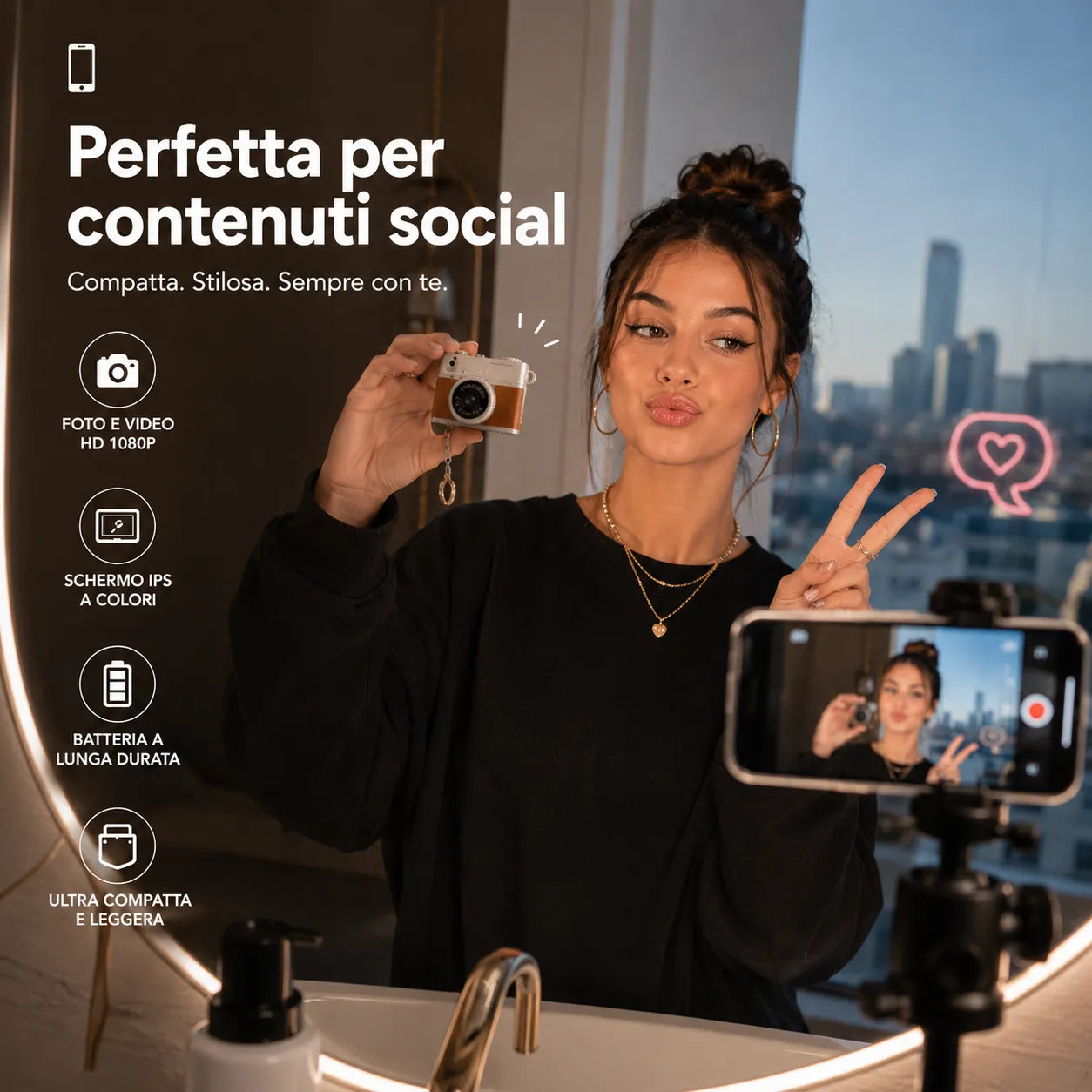 Mini Fotocamera Portachiavi HD 1080P – Nano Camera Retrò con Schermo IPS 0,96", Batteria Ricaricabile e Supporto TF fino a 128GB