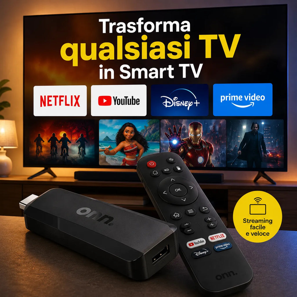 ONN Google TV Stick Full HD Android 15 Streaming HDMI WiFi Chromecast Integrato 8GB+128GB Telecomando Controllo Vocale