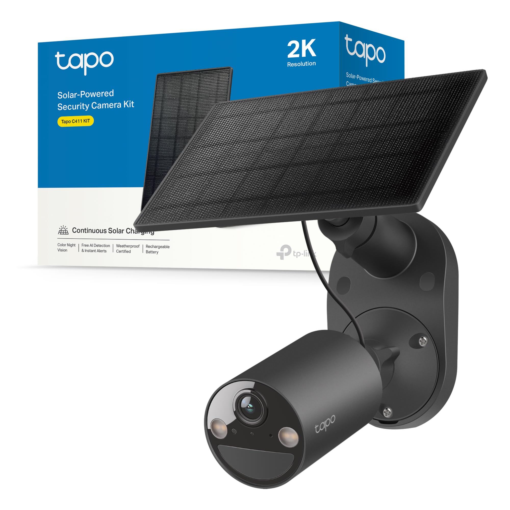 Tapo C411 KIT Telecamera Wi-Fi Esterno a Batteria 2K 3MP con Panello Solare, Visione Notturna a Colori