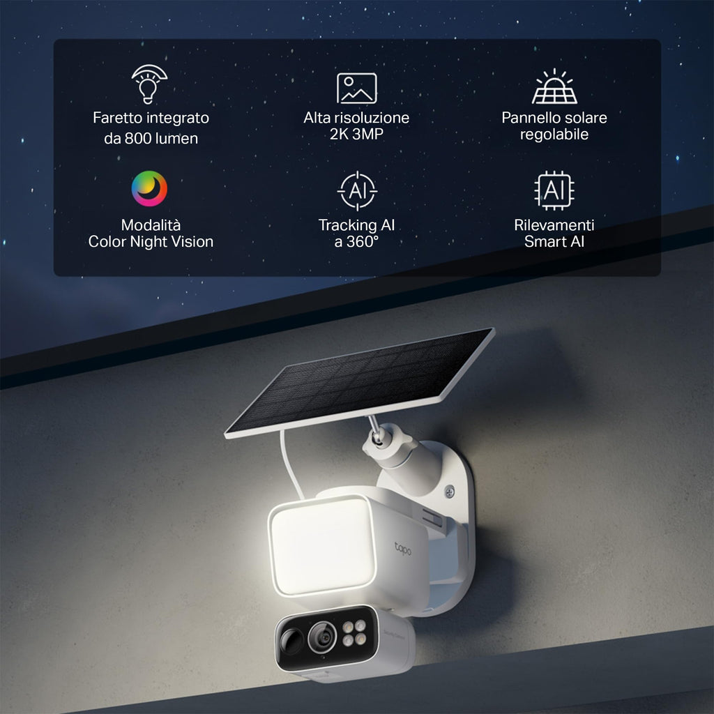Tapo C615F KIT Telecamera WiFi Esterno 2K 3MP Senza Fili con Pannello Solare, Tracking AI 360°, Batteria 10400mAh