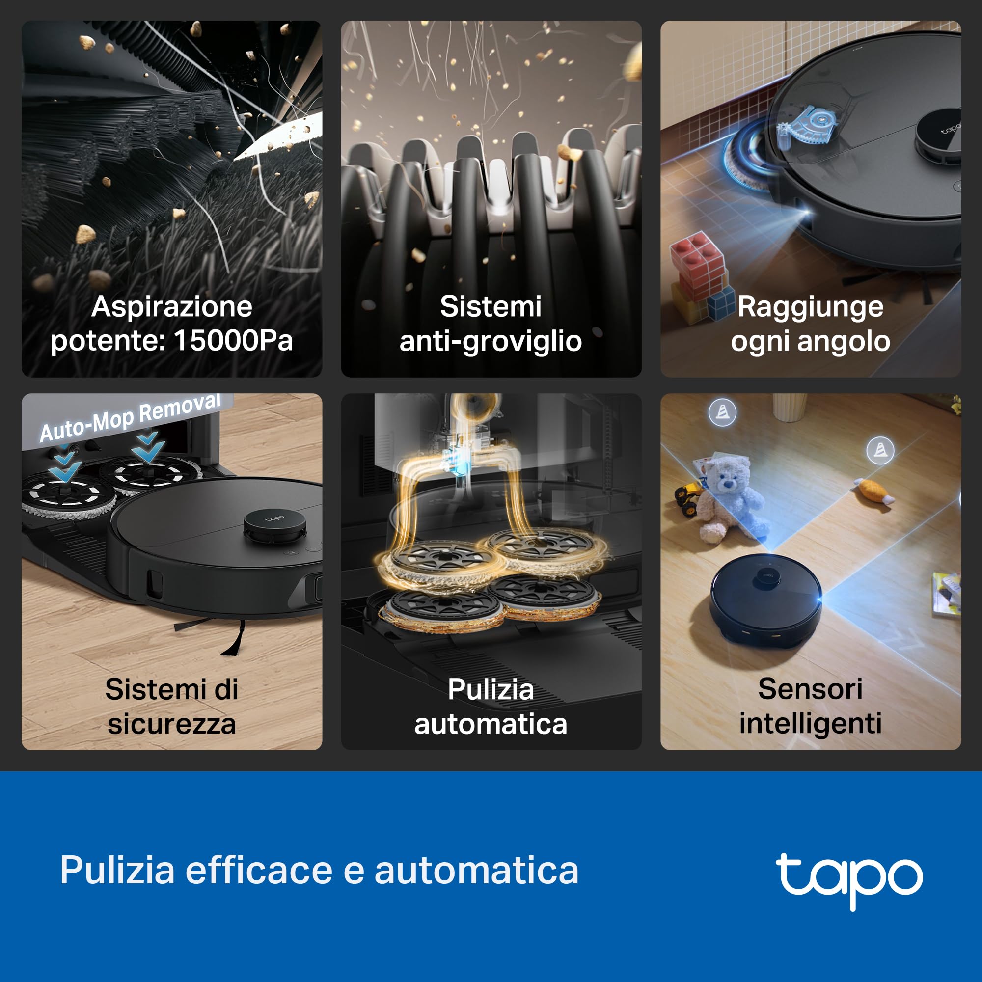 Tapo RV50 Pro Omni Robot Aspirapolvere Lavapavimenti 15000Pa con Base All-in-One