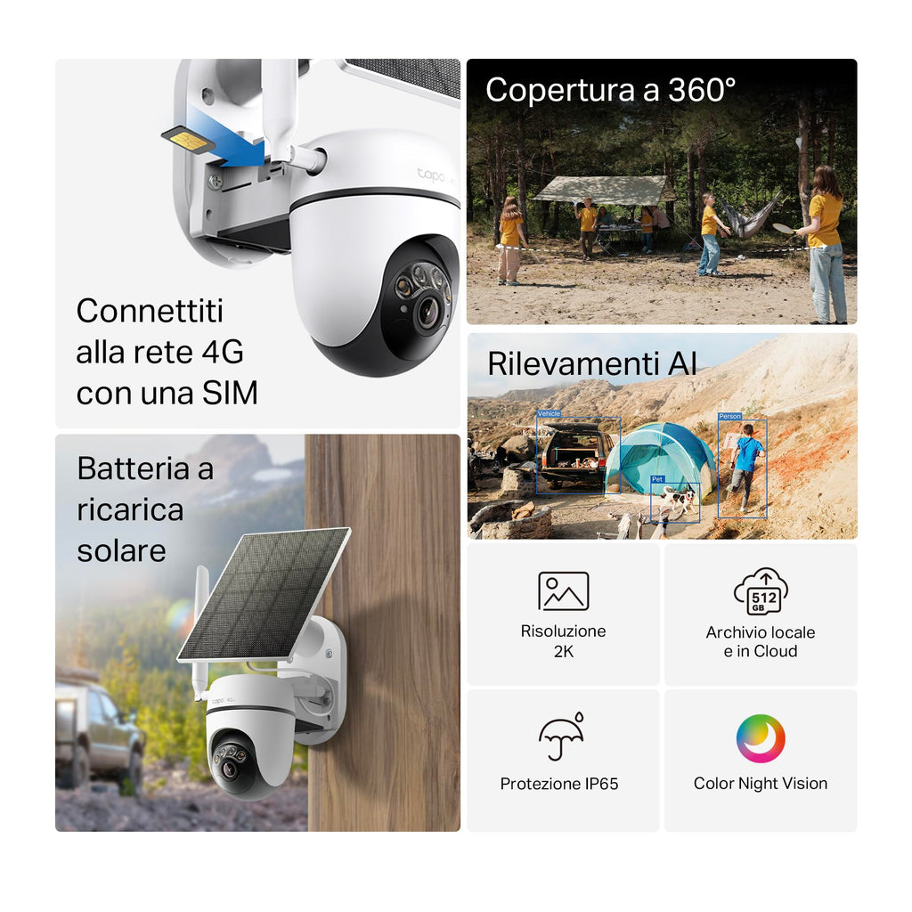 Tapo C615G KIT Telecamera 4G LTE da Esterno 2K 3MP Senza Fili con Pannello Solare, Tracking AI 360°, Batteria 6700mAh TP-Link Showroom viveresmart.store & augmentedrealityoffers.com - P. IVA 02867250694 - DI PENTA ALESSIO - VIALE NETTUNO 167, 66023, FRANCAVILLA AL MARE (CH) - REA CH-438573