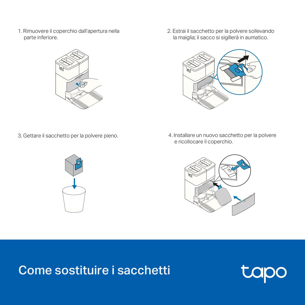 Tapo RVA210 Sacchetto per la Polvere Monouso per Robot Aspirapolvere Tapo, 5pz, Compatibile con Tapo RV50 Pro Omni
