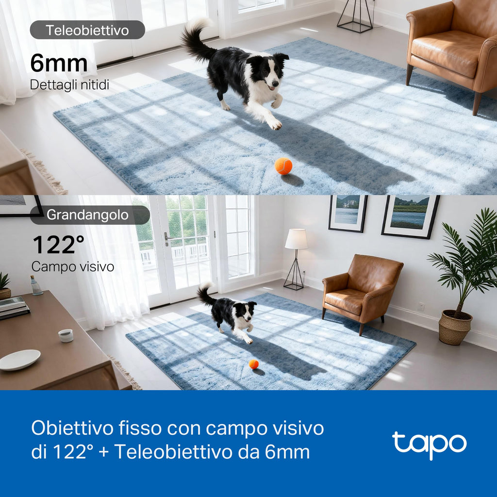 Tapo C245D Telecamera Wi-Fi Interno Doppio Obiettivo 2K+2K 4MP, 360° Visuale, Visione Notturna IR, ⚠️Non a batteria