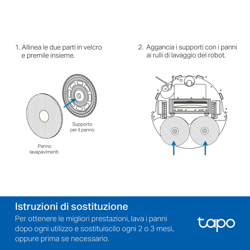 Tapo RVA310 Panno Lavabile per Robot Aspirapolvere Tapo, 6pz, Compatibile con Tapo RV50 Pro Omni, RV50 Omni