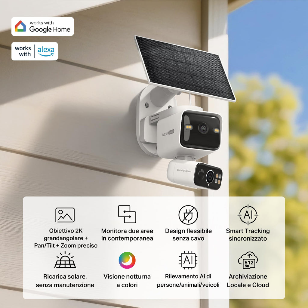 Tapo C645D KIT Telecamera Wi-Fi Esterno a Batteria con Doppio Obiettivo 2K 3MP, Pan/Tilt 360°, Pannello Solare, Visione Notturna a Colori, Rilevamento AI senza Abbonamento TP-Link Showroom viveresmart.store & augmentedrealityoffers.com - P. IVA 02867250694 - DI PENTA ALESSIO - VIALE NETTUNO 167, 66023, FRANCAVILLA AL MARE (CH) - REA CH-438573