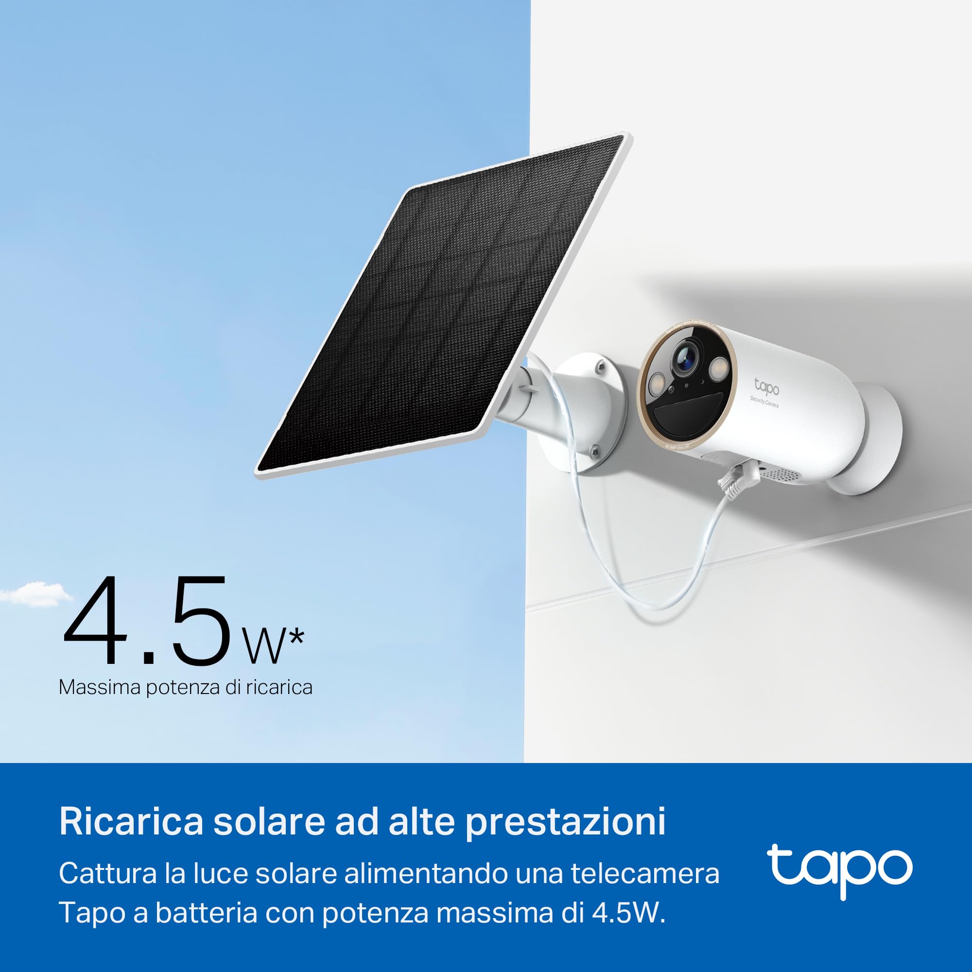 Tapo A202 Pannello Solare 4.5W per Telecamere a Batteria, IP65, Cavo 4m, Regolabile 360° TP-Link Showroom viveresmart.store & augmentedrealityoffers.com - P. IVA 02867250694 - DI PENTA ALESSIO - VIALE NETTUNO 167, 66023, FRANCAVILLA AL MARE (CH) - REA CH-438573