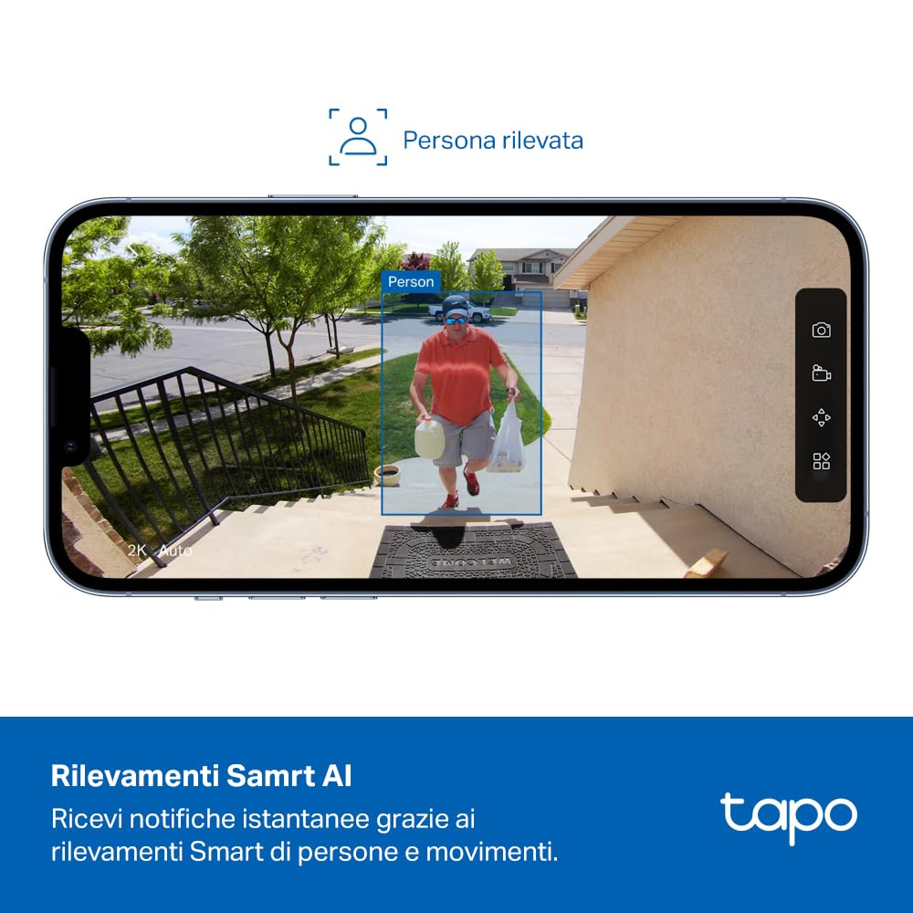 Tapo C401 Telecamera Wi-Fi Esterno Senza Fili 1080P 2MP, Rilevamento Persone AI, Fino a 180 Giorni, Visione Notturna a Colori, IP65