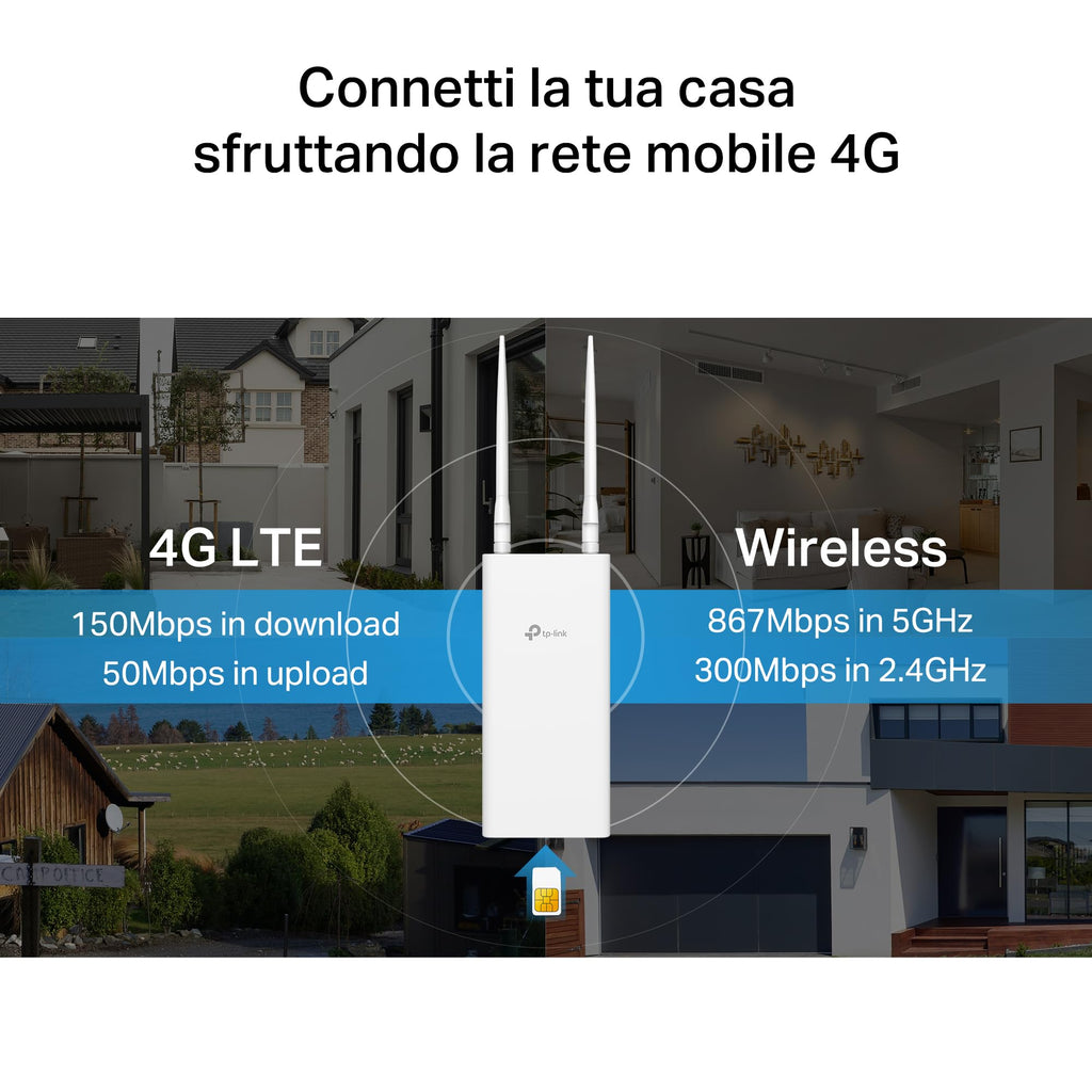 Archer MR402-Outdoor Router 4G LTE da Esterno, Wi-Fi AC1200 Dual Band, PoE/DC, IP65