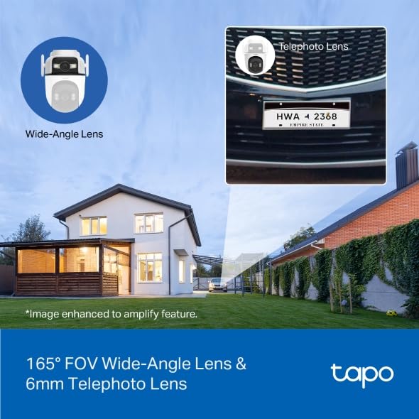 Tapo C545D Telecamera Wi-Fi Esterno/Interno Doppio Obbiettivo 2K 3MP, 360° Visuale, Visione Notturna a Colori, Rilevamento AI,⚠️Non a batteria
