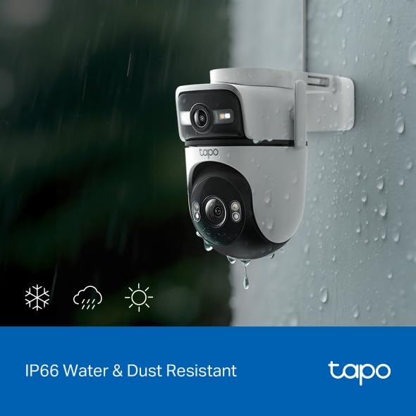 Tapo C545D Telecamera Wi-Fi Esterno/Interno Doppio Obbiettivo 2K 3MP, 360° Visuale, Visione Notturna a Colori, Rilevamento AI,⚠️Non a batteria