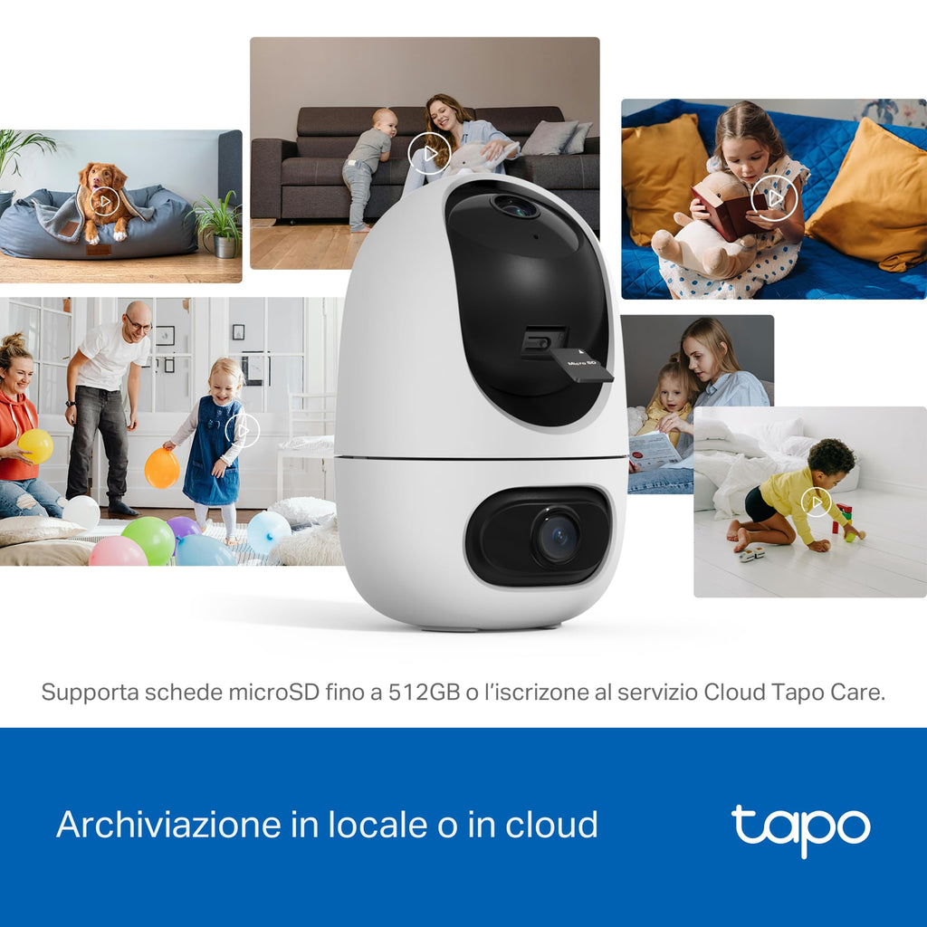 Tapo C245D Telecamera Wi-Fi Interno Doppio Obiettivo 2K+2K 4MP, 360° Visuale, Visione Notturna IR, ⚠️Non a batteria