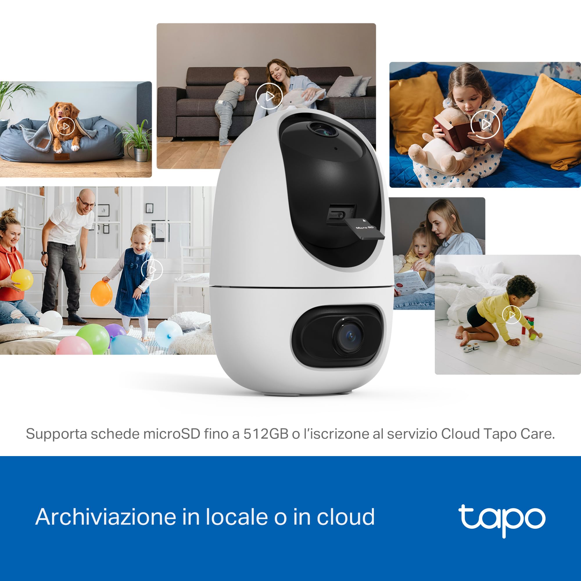 Tapo C245D Telecamera Wi-Fi Interno Doppio Obiettivo 2K+2K 4MP, 360° Visuale, Visione Notturna IR, ⚠️Non a batteria