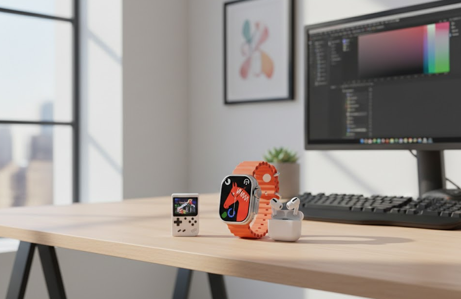 Bundle 3 in 1: Smartwatch M5 Ultra + Auricolari Wireless TWS + Mini Console di Gioco Portatile