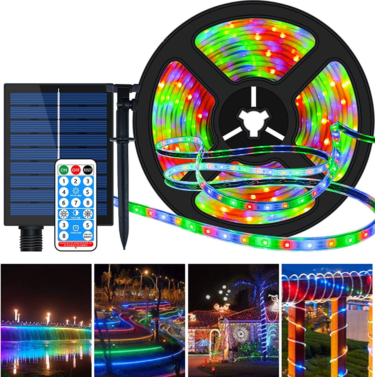 Strisce LED Solari per Esterni ad Energia Solare con 8 Modalità di Illuminazione.
