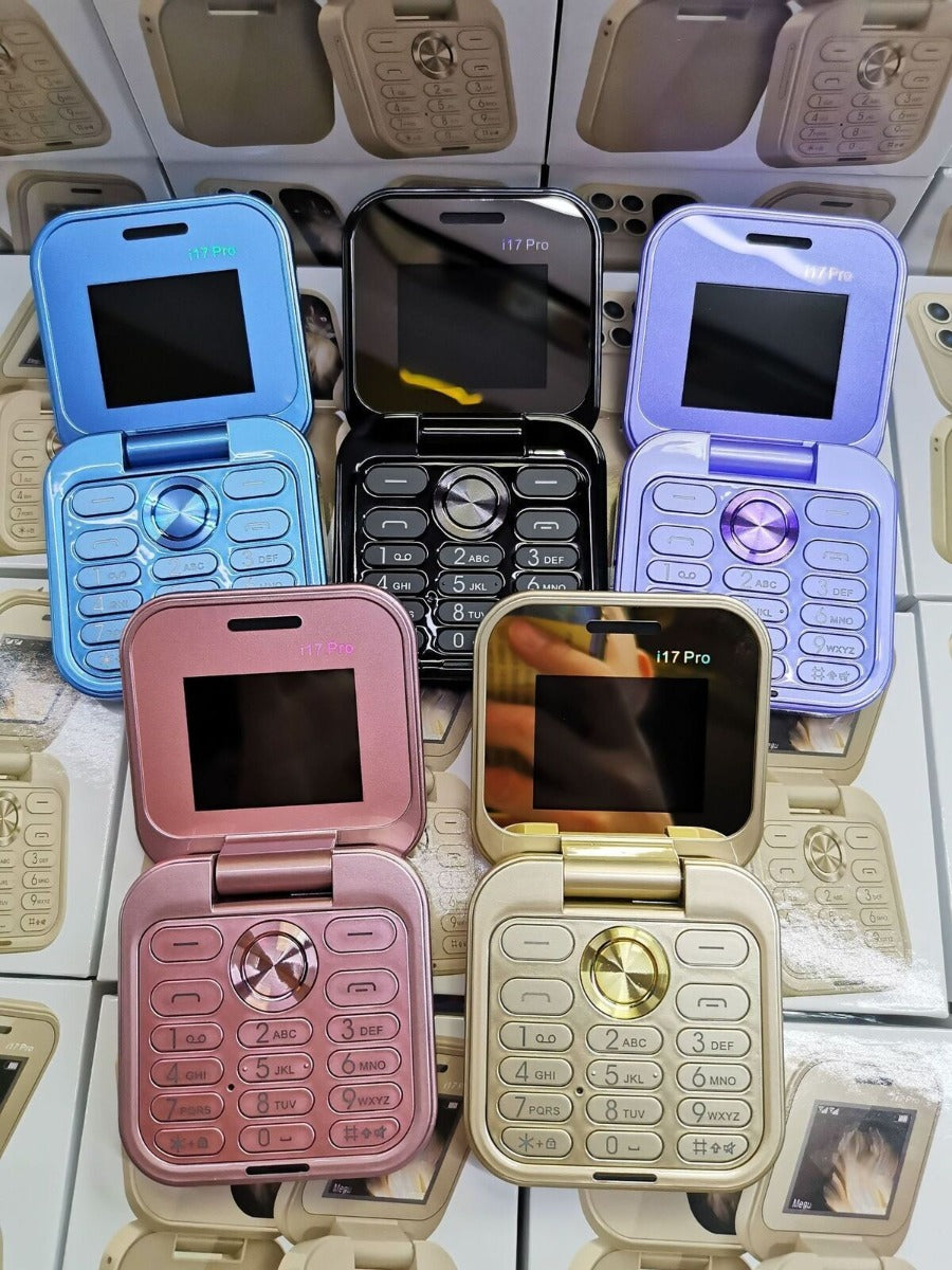 Telefono cellulare i17Pro mini flip scheda SIM 2G piccolo display cellulare pieghevole
