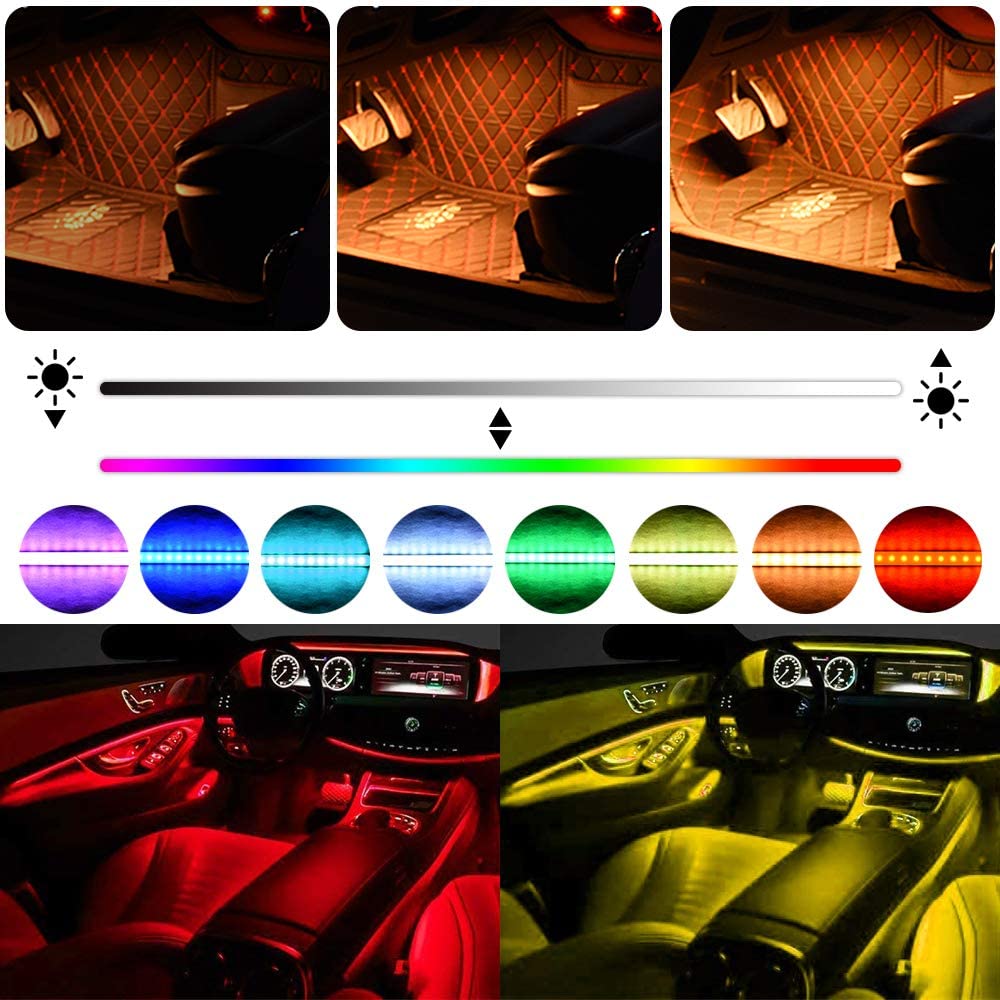 Striscia LED AutoLuci LED Interne per Auto con 48 LED RGB 4 Barre Striscia LED Auto 8 Colori Illuminazione Auto Strisce 4 Modalità Musica Telecomando  Alimentato da USB